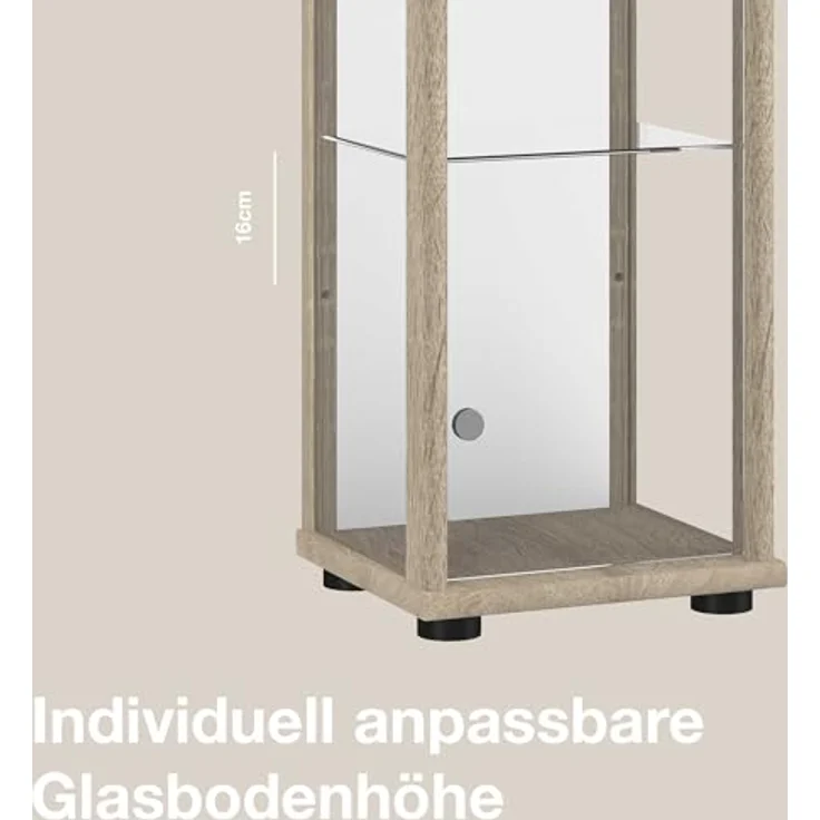 K-Möbel Glasvitrine Sonoma Eiche, Rechteckig mit 4 Fächern, 37x176x33 cm, modernes Design für Wohnzimmer und Wohnwände – Bild 6
