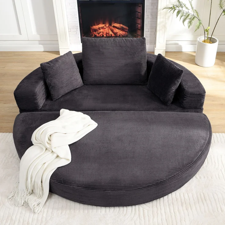 Schlafsofa 173x176 cm in Schwarz, klappbar mit 3 Kissen und Cordstoff – Bild 3