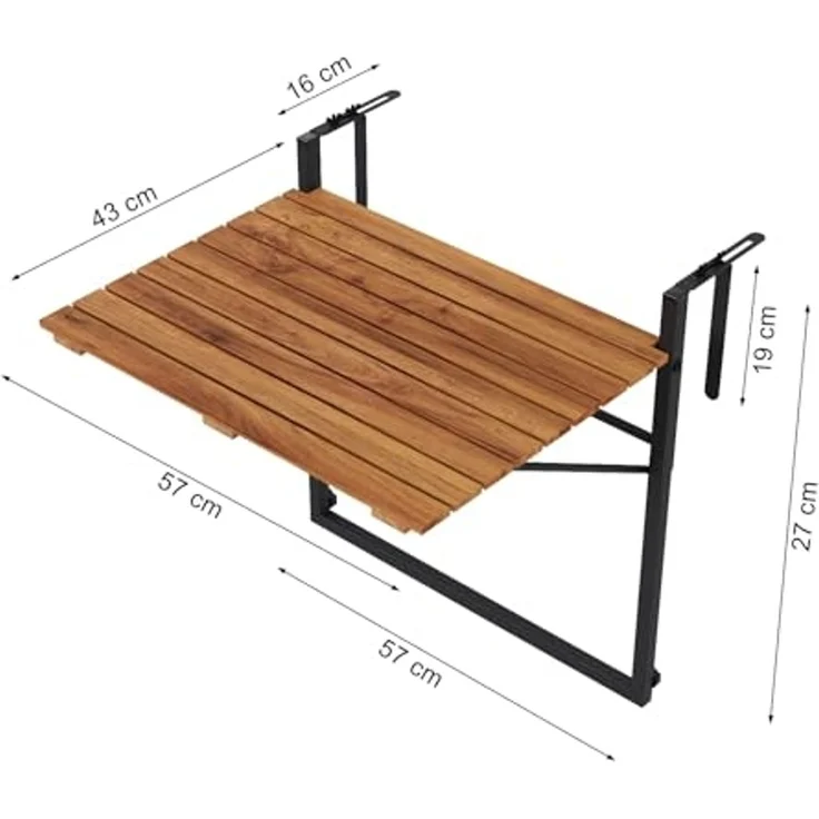 QLS Balkonhängetisch (1-St, 1 Tisch), Klapptisch Hängetisch Beistelltisch Verstellbar Klappbar Akazien Holz – Bild 3