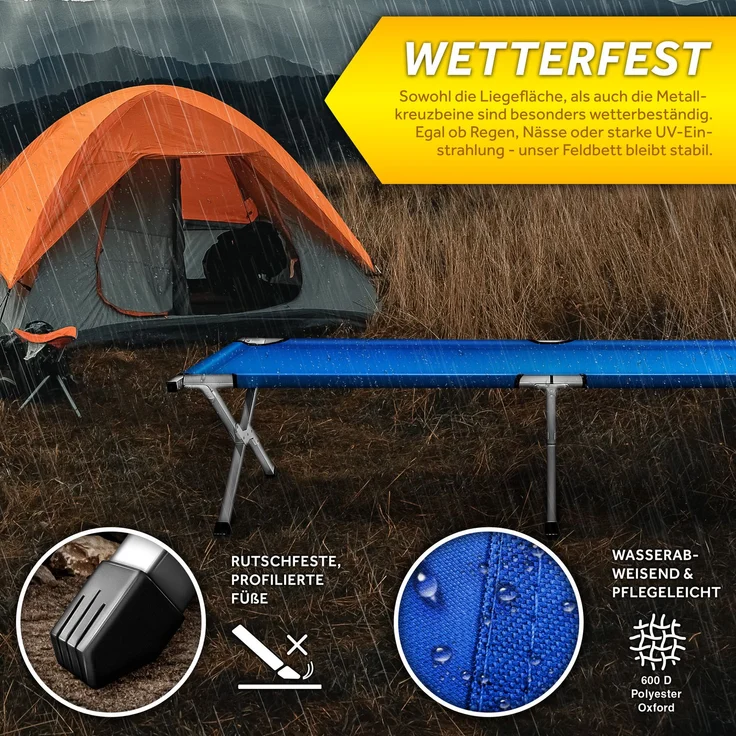 Feldbett Blau 210 x 72 x 45 cm Campingbett Bett Liege Gästebett Reisebett Klappbett Campingliege – Bild 6