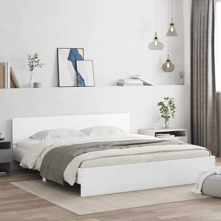 vidaXL Bettgestell mit Kopfteil Weiß 193 x 203 cm Holzwerkstoff 3402865
