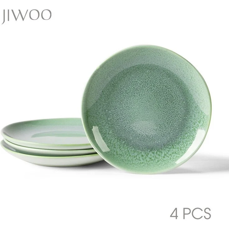 JIWOO Teller 4er Ø19,5cm, Speiseteller Steakteller Dessertteller Pastateller Plate, (4 St), Keramik Hochwertiges Tellerset Grün Mikrowellenofen Spülmaschine – Bild 5