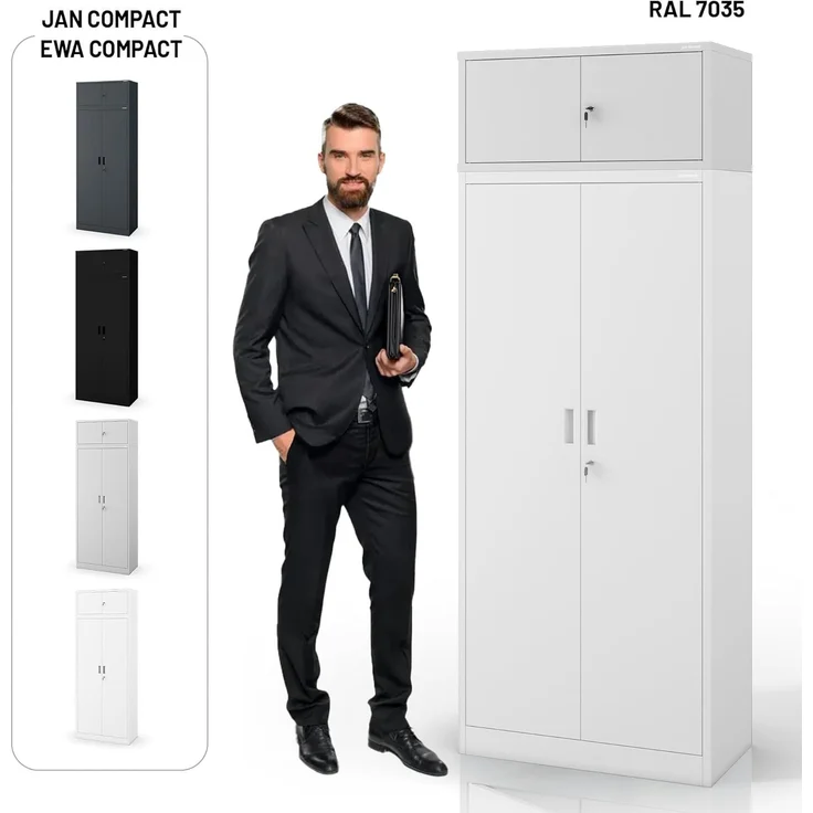 Jan Nowak Aktenschrankaufsatz C01L Aufsatz für Aktenschrank Büroschrank Metall Pulverbeschichtung Flügeltüren 38 x 80 x 40 cm (Grau) – Bild 8