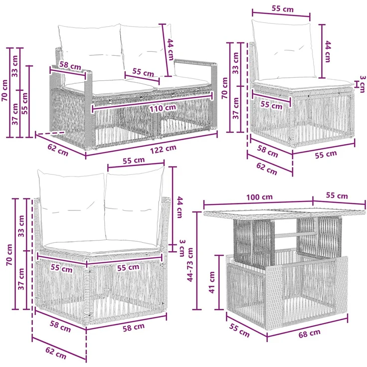vidaXL Gartensofa-set 12 stk. Grau und Dunkelgrau 100 x 55 x 73 cm 3437162 – Bild 11