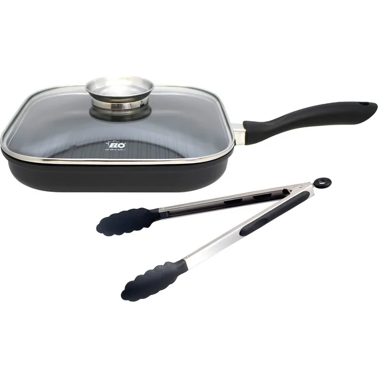 Elo Grillpfanne Alucast, Aluminiumguss (1-tlg), 28x28 cm, ELODUR® Select Versiegelung, Induktion, inkl. Servierzange