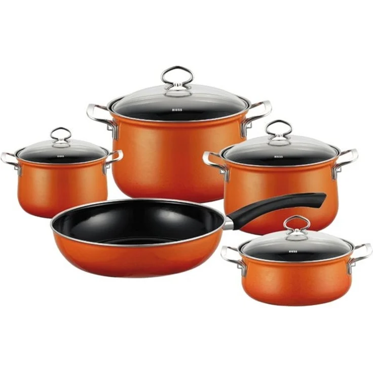 Riess Geschirr/Kochtopf Set 5-teilig mit Glasdeckel Emaille Nouvelle Corall – Bild 2
