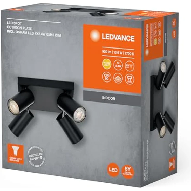 LEDVANCE LED-Spot Octagon GU10 schwarze Platte 4x3,4 W 927 DIM – Bild 7