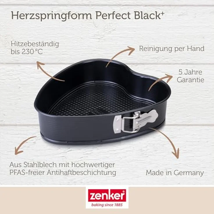 Zenker Herzspringform Perfect Black – 27 x 25 x 7 cm Hochwertige Backform in Herzform für Valentinstag und Muttertag, Antihaftbeschichtet +230 °C Made in Germany, Schwarzes – Bild 5