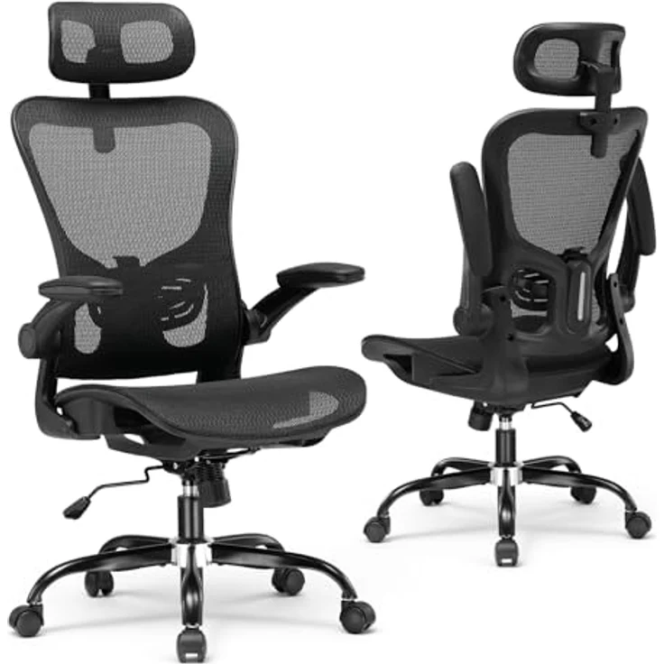 GTPLAYER Bürostuhl Ergonomisch, Schreibtischstuhl mit Verstellbarer Kopfstütze, Armlehnen, Lendenwirbelstütze, Büro Stuhl & Gaming Stuhl Wippfunktion, Chefsessel aus Mesh, 150kg(Tiefschwarz) – Bild 1