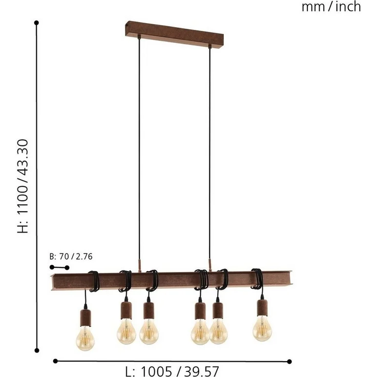 Eglo Townshend 4 Pendelleuchte, 220-240V, E27, antik-braun (49859) – Bild 3