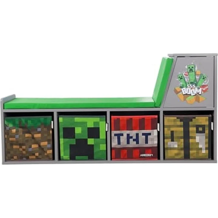 MINECRAFT - Sitzbank, Leseregal, Bank mit Sitzkissen und Stauraum, Kindermöbel mit buntem Design – Bild 2