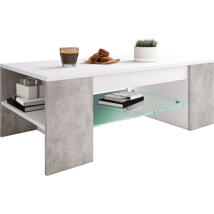 VCM Couchtisch Holz Sofatisch Couchtisch Schublade Glas Tunas – Bild 2
