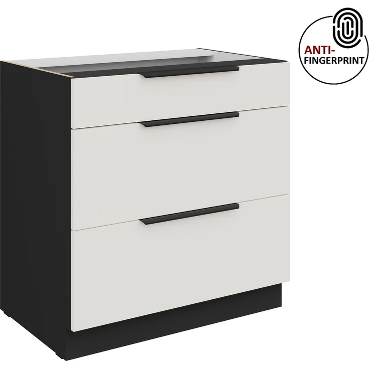 Küchen Unterschrank 80 cm Küche ARIA Weiss ultra matt + Schwarz matt, hochwertige Fronten mit Anti Fingerprint Beschichtung, Soft-Close Küchenzeile Küchenblock