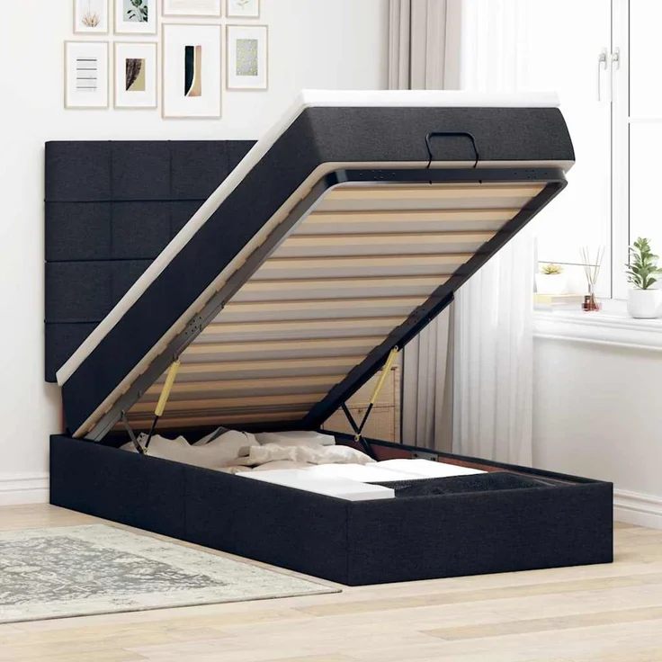 vidaXL Ottoman-Bett mit Matratze & LEDs Schwarz 90x200 cm Stoff 3313977 – Bild 1