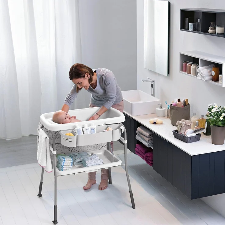 Chicco Cuddle und Bubble Ergonomische Baby-Wickelwanne mit Matratze und weicher Wickelauflage, höhenverstellbar, kompakt schließbar, max. 11 kg, Blau – Bild 2