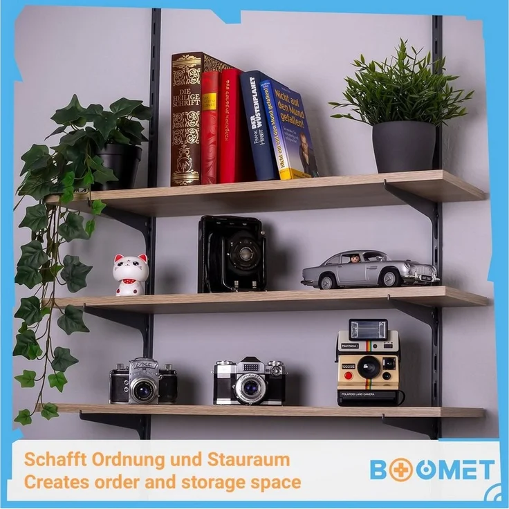 BOOMET Wandregalhalter Regalträger 1-reihig für Wandschienen, 0,2 10-tlg, Regalsystem Anthrazit 25cm Wandregalhalter Regalwinkel – Bild 2