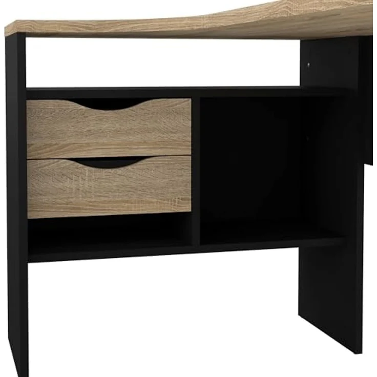 Dmora - Schreibtisch Patience, Mehrzweckschreibtisch, Bürotisch für PC, Eckschreibtisch, 145x81 h77 cm, Schwarz und Eiche – Bild 6
