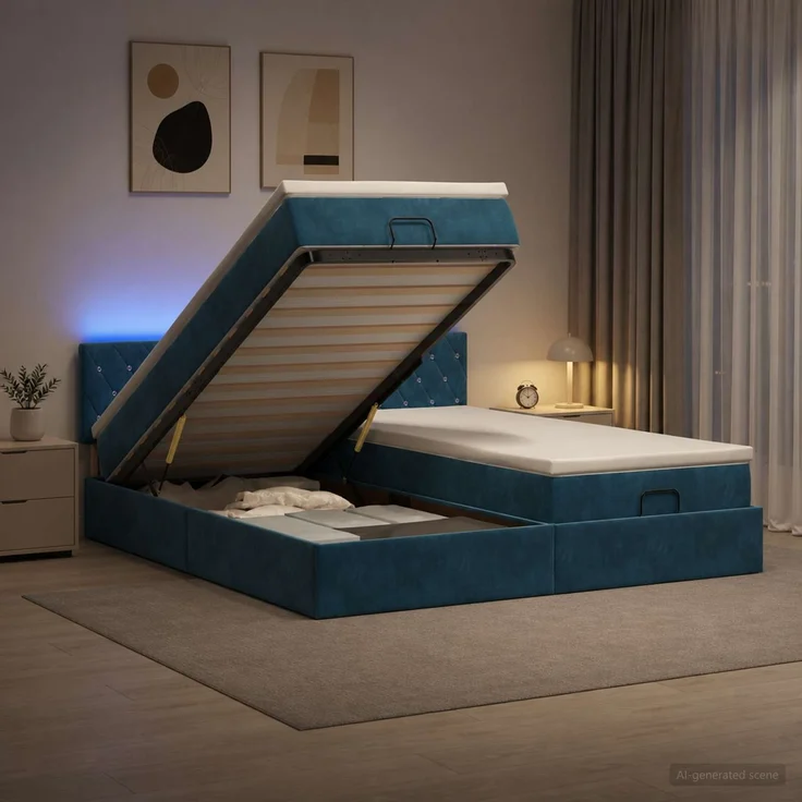 vidaXL Ottoman-Bett mit Matratze und LED Dunkelblau 180 x 200 cm Samt 3457318 – Bild 4