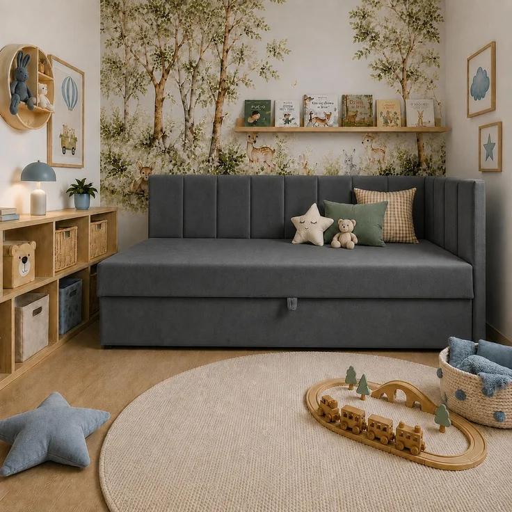 KRISAN MÖBEL Polsterbett TEDY in Grau 80 x 200 cm mit Bettkasten, gepolstertem Kopfteil und praktischem Stauraum, modernes Einzelbett für Kinder- und Jugendzimmer – Bild 3