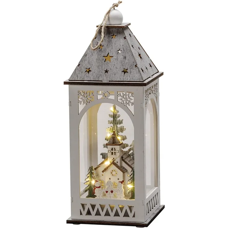 Konstsmide LED Holzlaterne mit Kirche Innen 8 warmweiße Dioden