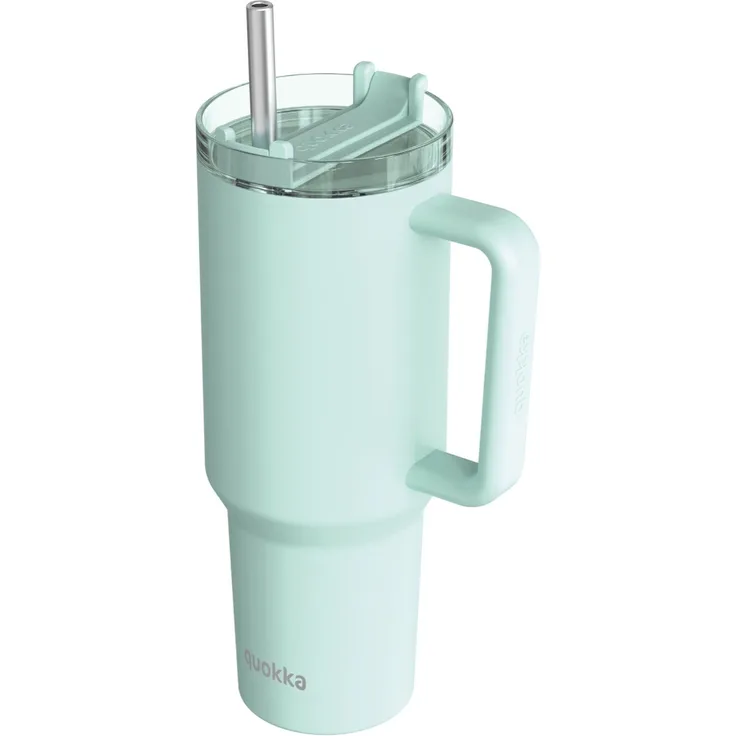 Isolierte Edelstahl-Trinkflasche mit Griff und Strohhalm, doppelwandig 0,95 L Türkis
