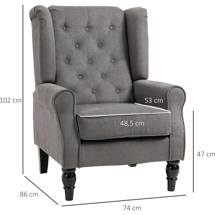 Einzelsessel Relaxsessel Ohrensessel mit Tufting, Holzfüße, Polyester, Dunkelgrau, 74x86x102cm für Wohnzimmer & Schlafzimmer--Dunkelgrau--74x86x102cm--YOUDENOVA – Bild 3