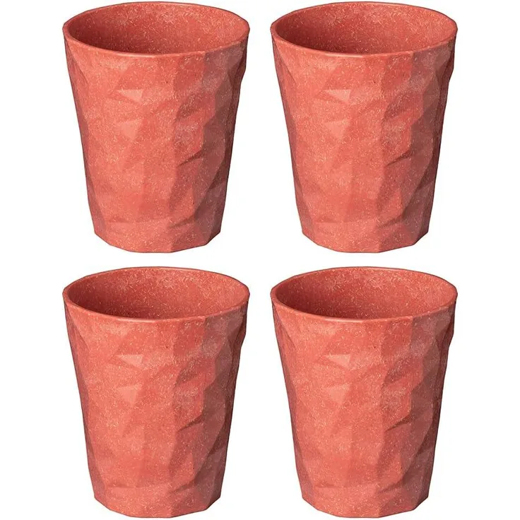 Koziol Becherset 4-tlg. Club S 2. 0, Trinkbecher, Kunststoff-Holz-Mix, Nature Coral, 250 ml, 7576704