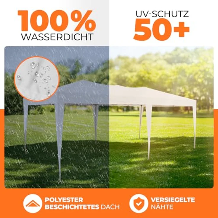 Kronenburg Faltpavillon wasserdicht Pavillon mit 6 Seitenteilen, Gartenzelt, 3x6 m - mit UV Schutz 50+, Champagner – Bild 4