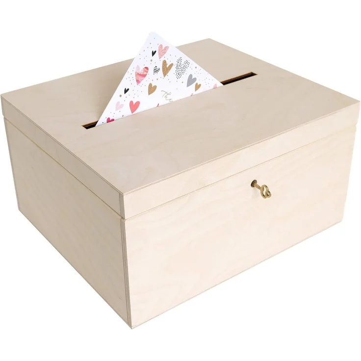 Creative Deco Aufbewahrungsbox Holzkiste Kartenbox Hochzeit 29x25x15 cm Holzbox mit Schlitz, Schloss und Schlüssel – Bild 1