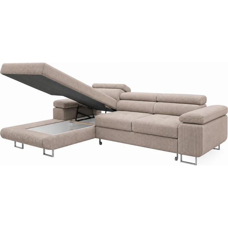 KRISAN MÖBEL Ecksofa PASSANO in Beige 275 x 90 x 202 cm, Linke Ausführung mit Schlaffunktion und Bettkasten – Bild 2