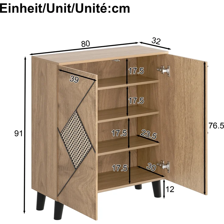 Merax Schuhschrank mit dekorativem Rattanmuster, 80×32×91 cm, stilvoller Flurschrank mit Stauraum, Holzoptik – Bild 4