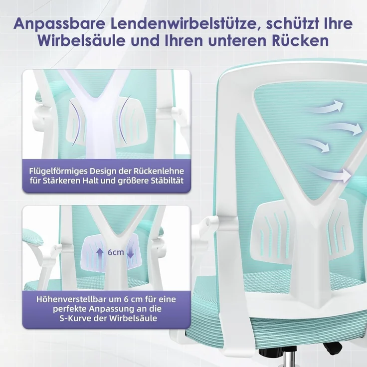 Bürostuhl Lendenstütze Armlehnen Wippfunktion 150kg Blaugrün Model 2 – Bild 5