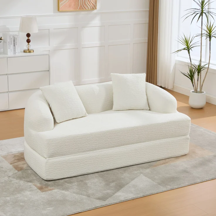ZUBALIYA Schlafsofa 84x65 cm, mit LED - Beleuchtung, mit Chenille - Bezug, modular aufgebaut, mit Schaumstoffpolsterung, Beige – Bild 9