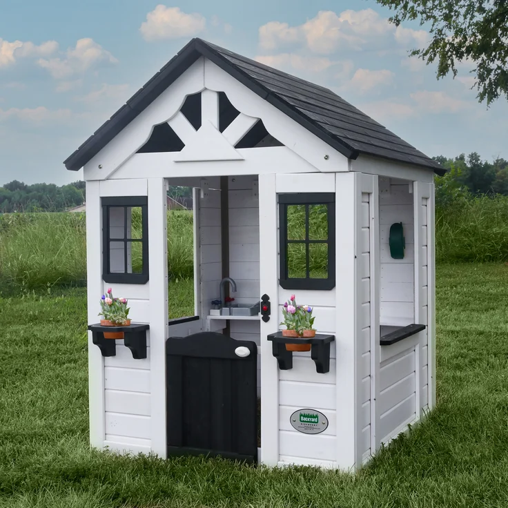 Backyard Discovery Spielhaus Sweetwater aus Holz Outdoor Kinderspielhaus für den Garten inklusive Zubehör | Weiß, Anthrazit | Holz | 117 cm – Bild 6