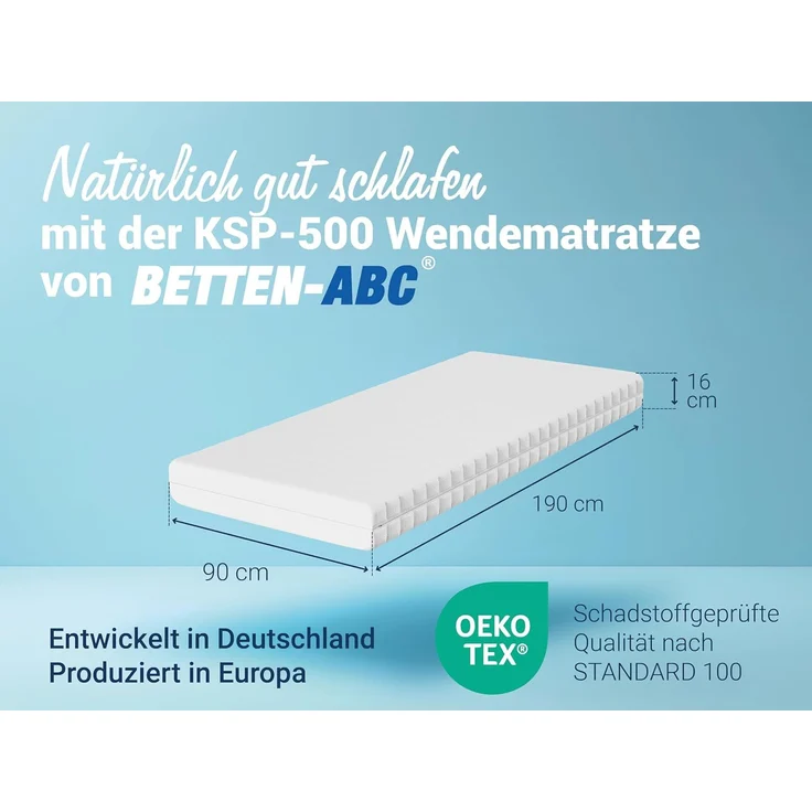 Betten-ABC 'KSP-500' Matratze, 90x190 cm, Wendematratze mit 2 Härtegraden (H3/H4), 7-Zonen Matratze aus Hybridschaum, Hypoallergen & Antibakteriell, Oeko-TEX® Zertifiziert, – Bild 2