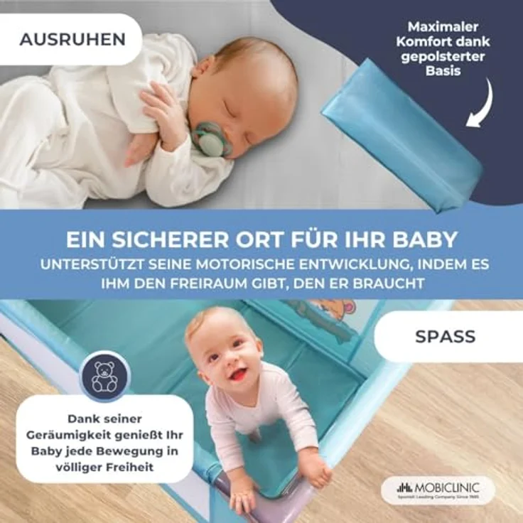 Mobiclinic®, Reisebett, Tragetasche, 2 in 1, Ultrakompakt faltbar, Herausnehmbare matratze, Mofli, Bis zu 15kg, Atmungsaktives gewebe, Seiteneingang mit reißverschluss, Baby laufstall (himmelblau) – Bild 4