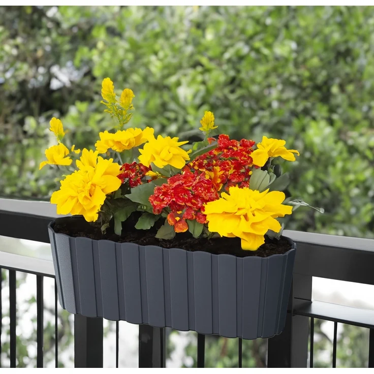 Spetebo Pflanzschale Balkon Blumenkasten mit Halterung 39 x 13 cm (Set, 2 St, Balkon Blumenkästen), Kunststoff Geländer Pflanztopf in anthrazit – Bild 3