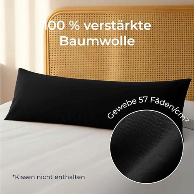 Kissenbezug 40x145 Baumwolle Renforcé (2er-Set) - Schwarz - Dicht gewebt mit 57 Fäden/cm² - Kissenbezug 40x145 cm - Oeko Tex Zertifiziert - Dreamzie – Bild 4