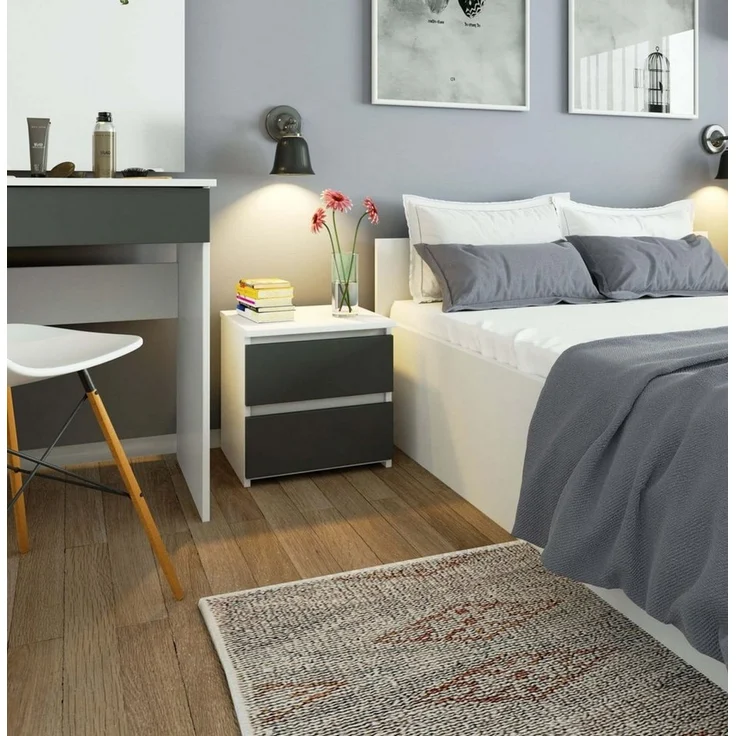 Home Collective Kommode 40 cm breit Holz Highboard Sideboard für Flur Schlafzimmer Wohnzimmer (Mehrzweckschrank Schrank schmal Kommode Schlafzimmer mit Schubladen), mit zwei Schublade 40 cm hoch viel Stauraum, weiß grau – Bild 3