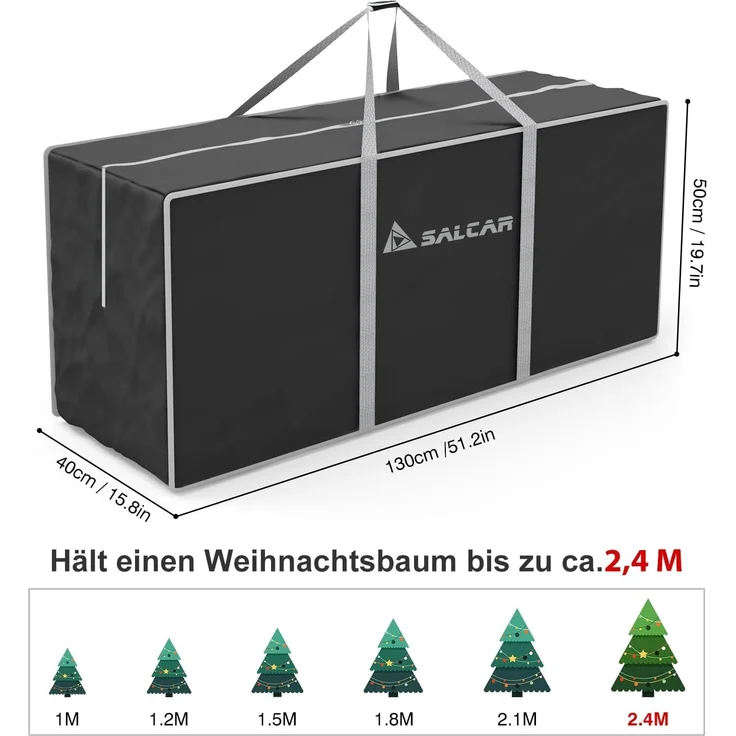Salcar Künstlicher Weihnachtsbaum Aufbewahrungstasche für Weihnachtsbaum bis zu 240 cm, Transporthülle, 130 x 40 x 50 cm Aufbewahrungstasche, Reißfest, Wasserdicht – Bild 3