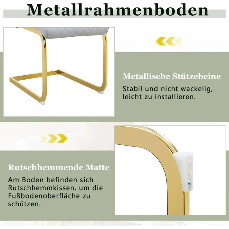 Esszimmerstuhl im Rautenmuster, PU-Lederoptik, 2er-Set, H 100 x T 43 x B 63 cm, Hellgrau/Gold – Bild 7