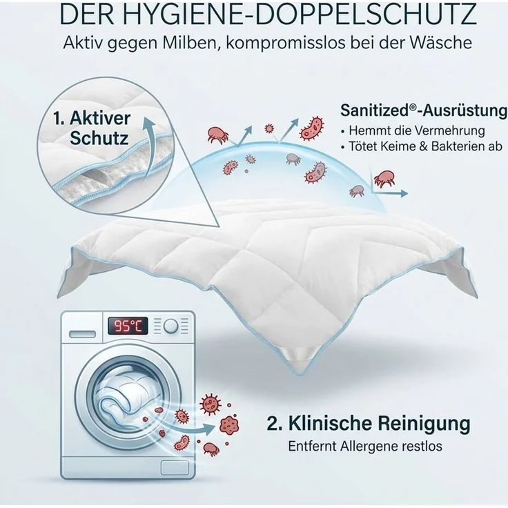 KNERST Microfaserbettdecke Allergiker Bettdecke Antibakteriell 95°C Waschbar, Füllung: Polyester (silikonisierte Hohlfaser), antibakteriell (Sanitized), atmungsaktiv, Ganzjahresdecke 135x200 Atmungsaktiv Antibakteriell – Bild 2