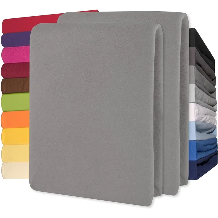 CelinaTex Jersey Spannbettlaken Lucina Doppelpack 140x200-160x200 cm dunkel grau 100% Baumwolle gekämmt bis 26cm Matratzenhöhe Oeko-TEX
