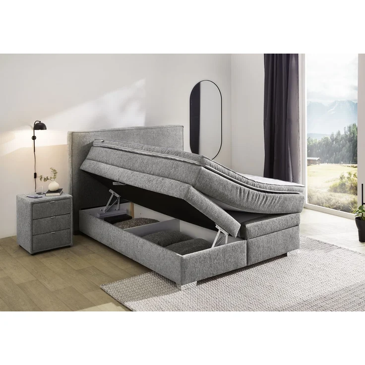Boxspringbett 140x200 cm Box Bonell Federkernmatratze H4 Topper in Chenille Grau – Bild 3