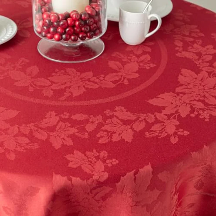 Benson Mills Holiday Elegance schwere Jacquard-Stoff Tischdecke für Urlaub, Winter und Weihnachten (dunkelrot, 177,8 cm rund) – Bild 3