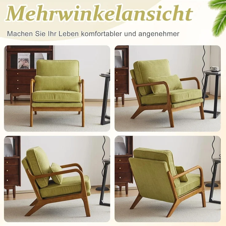 Sessel Cocktailsessel Loungesessel Ohrensessel Massivholz Grün – Bild 8