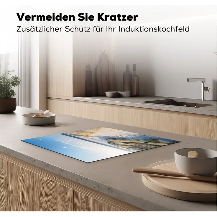 MuchoWow Herd-Abdeckplatte Düne - Möwe - Strand - Meer - Sonne, Vinyl, (1 tlg), Abdeckung Induktionskochfeld Schutzmatte, Küche Deko, 65x52 cm – Bild 3