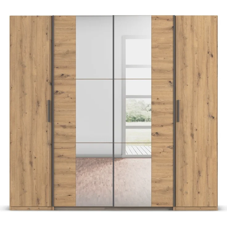 rauch Kleiderschrank, Dreh- und Schwebetürenschrank KRONACH, 4-türig, Eiche Artisan, 225 x 210 x 60 cm – Bild 2