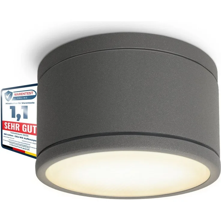 SSC-LUXon LED Außen-Deckenleuchte CELI-WX Aufbauspot flach IP44 Bad & Aussen anthrazit mit LED GX53 5W, Warmweiß bis Tageslicht