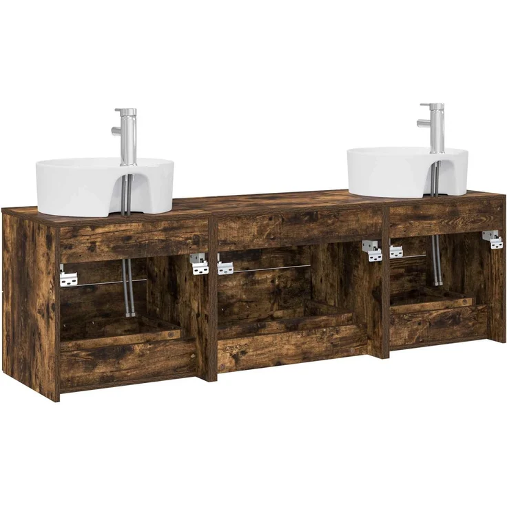 vidaXL Wandmontiertes Badezimmerschrank-Set 3 stk. Geräucherte Eiche 3405871 – Bild 7